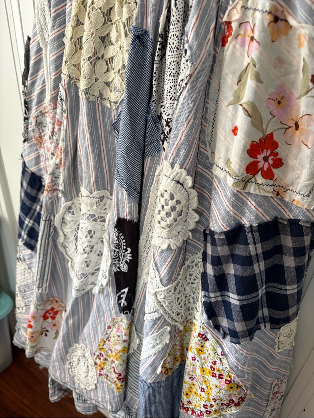 Pilcro Blue and White Patchwork Midi Dress - Picture 4 of 13